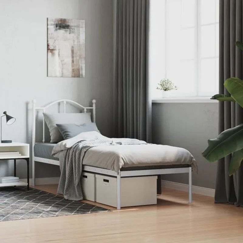 Vidaxl Metallbett mit Kopfteil in Weiß, klassisch und minimalistisch, B/T/H: 75 x 190 cm - Bild 1