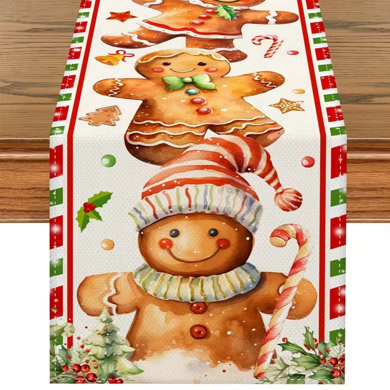 VIKAMA Weihnachts Tischflagge mit Lebkuchenmann Cartoon Motiv, Mehrfarbig, B/T: 33 x 33 cm - Bild 3