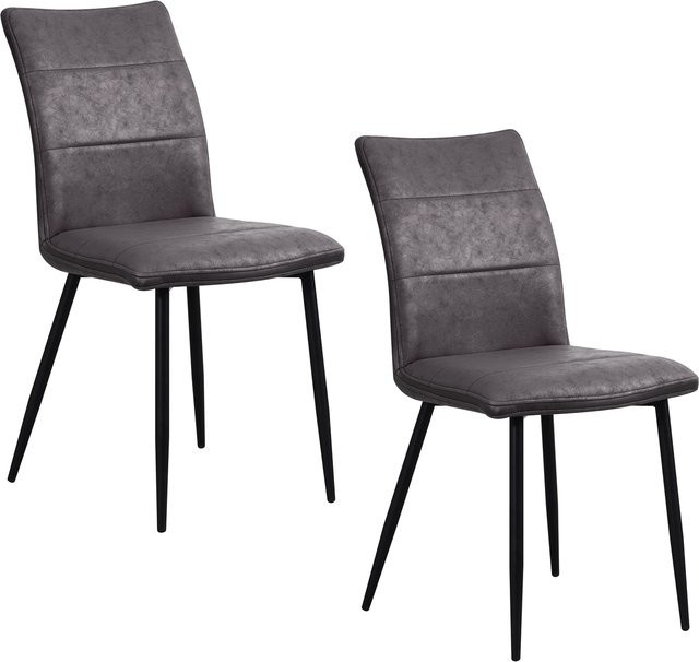 HTI-Living Esszimmerstuhl 2er Set Vasile in Anthrazit mit Wildlederoptik im Retro-Design - Bild 1