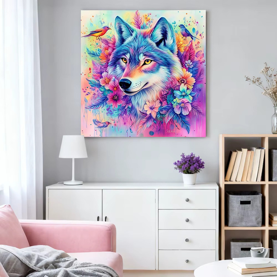HUACAN Diamant-Mosaik Set Wolf Motiv in Multicolour, quadratische Diamant-Malerei als Kunsthandwerk für deine Dekoration, B/B/H: 20 x 20 x 20 cm - Bild 2