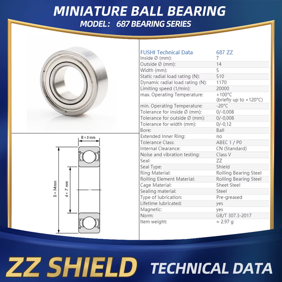 FUSHI 687 ZZ Kugellager Set 10 Stück, Maße: B: 7 mm, T: 14 mm, H: 5 mm, High Speed Lager für Motoren und Grafikkarten - Bild 2