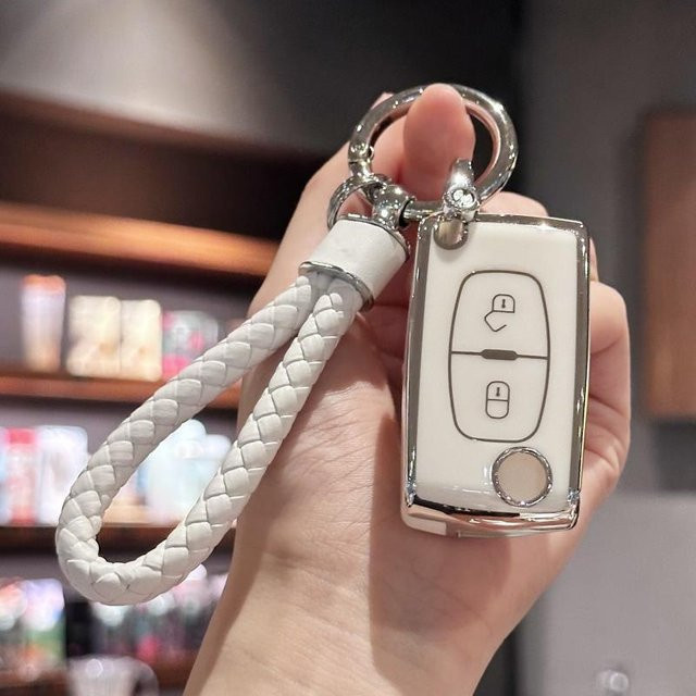 TPU Schlüsselanhängerhülle mit Lanyard für Peugeot und Citroen in Weiß - Bild 1