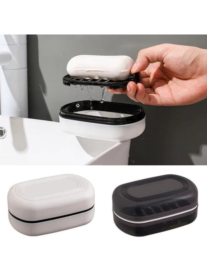 VIBRATITE Seifenbox mit Deckel und Drainage für unterwegs, Schwarz, Kunststoff, wiederbefüllbar - Bild 5