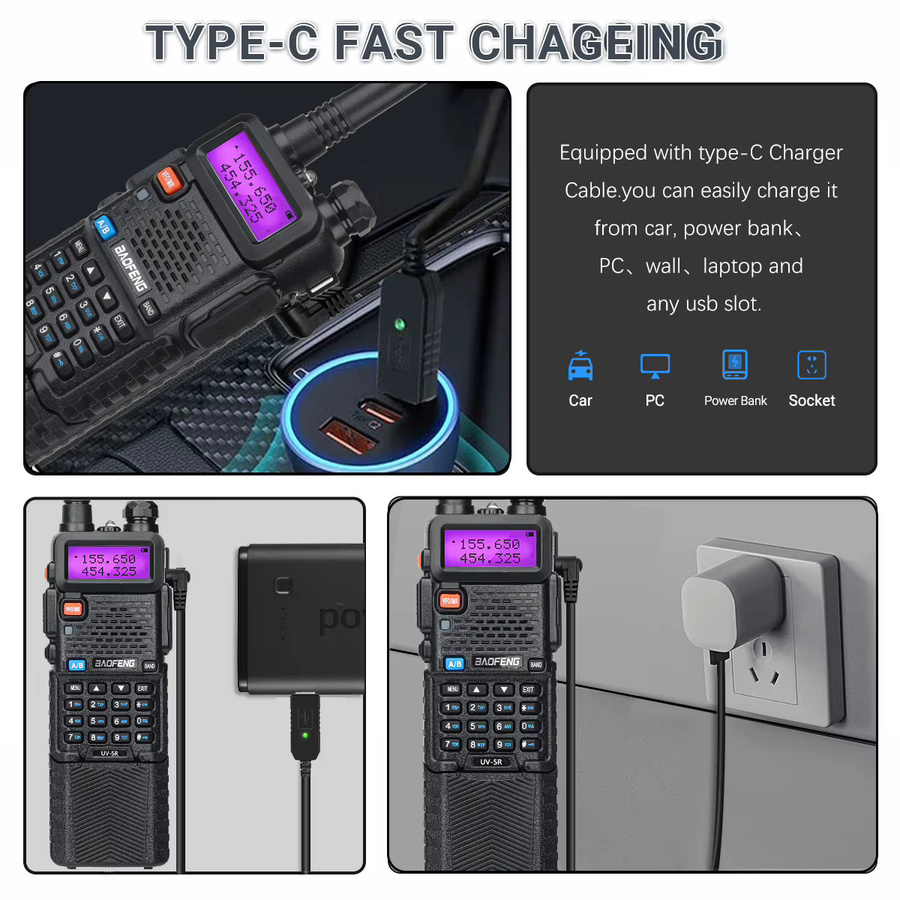 Baofeng UV 5R Walkie Talkie Akku mit 3800 mAh und USB-Ladegerät, UHF/VHF Dual Band Transceiver in Schwarz - Bild 2