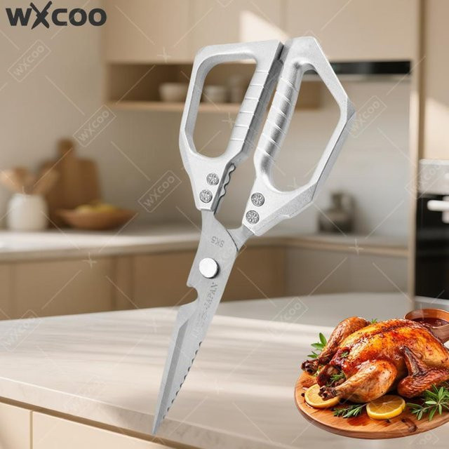 WXCOO Multifunktionale Küchenschere aus Edelstahl in Silber für Fischschuppen, Hühnerknochen, Grillfleisch und Nüsse - Bild 1
