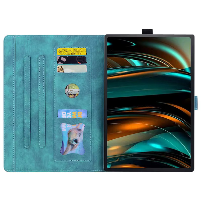 Lenovo Tab M11 Etui aus geprägtem PU Leder mit Brieftaschenfunktion und Standfunktion in Rot und Türkis - Bild 3