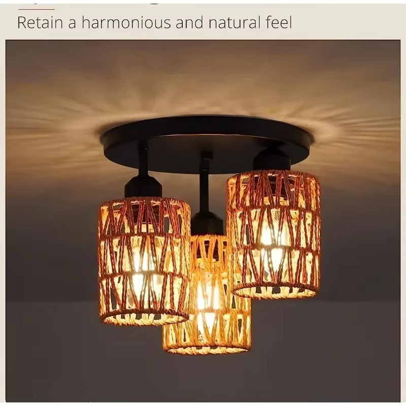 JOYINLED Designer Hängeleuchte aus italienischer Seide und Rattan in Beige und Schwarz für Wohnzimmer, Schlafzimmer und Restaurant - Bild 3