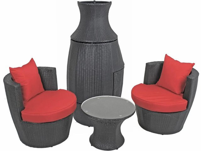 DELUKE Bistro-Set CARINA Gartenmöbel-Set aus Kunststoffgeflecht und Stahl in Schwarz mit 4-String-Optik - Bild 1