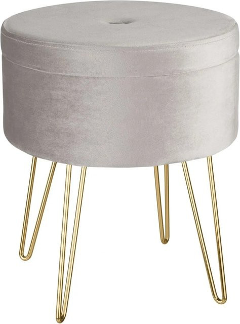 tectake Sitzhocker Ava rund mit Stauraum in Samtoptik, Hellgrau, B/T/H: 37,5 x 37,5 x 44,5 cm - Bild 1