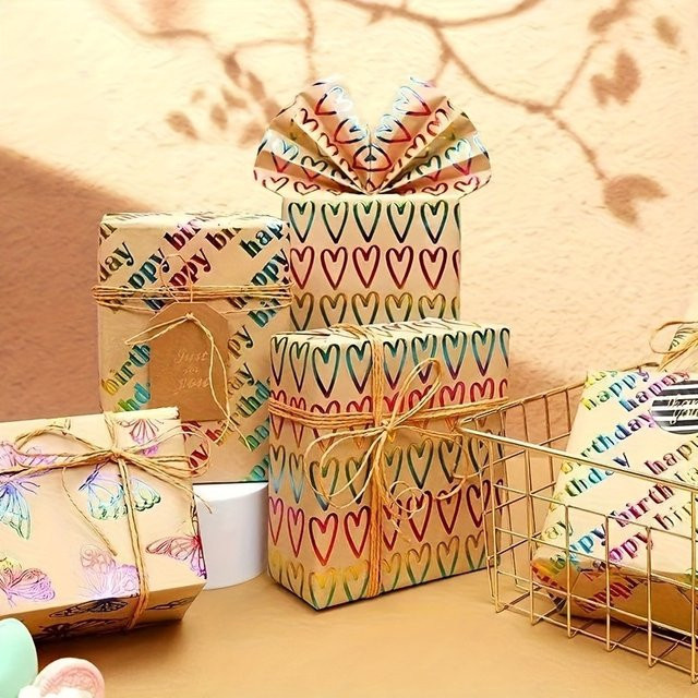 Goldblatt-Herz Geschenkpapier in Gold und Multicolour für Geburtstage und Partys, Breite: 43 cm, Länge: 300 cm - Bild 1