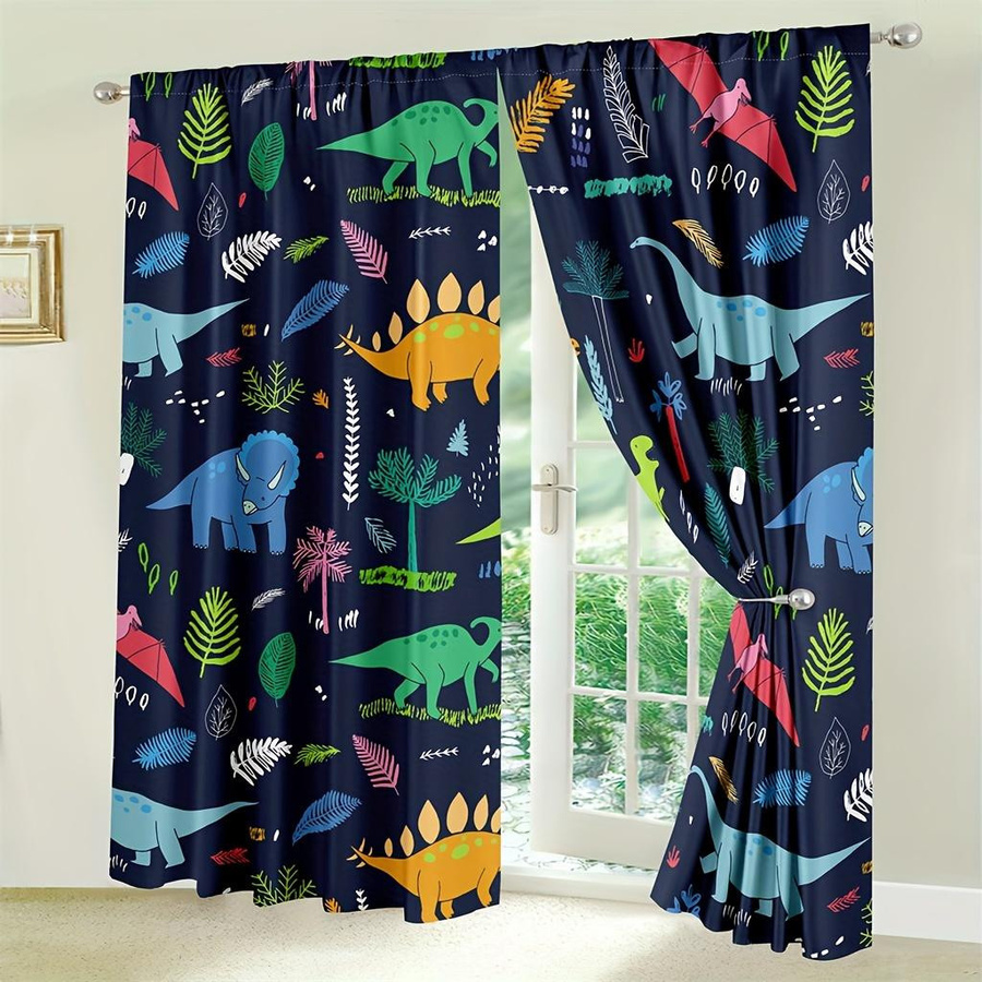 2er-Set Kinder Fenstervorhänge mit Dinosaurier-Design, halbtransparent, Mehrfarbig, B: 150 cm, H: 166 cm - Bild 3