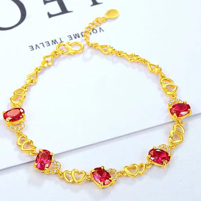 Armband, Kupfer, Gold, Herz Form, Rubin, Zirkonia, Damen - Bild 1