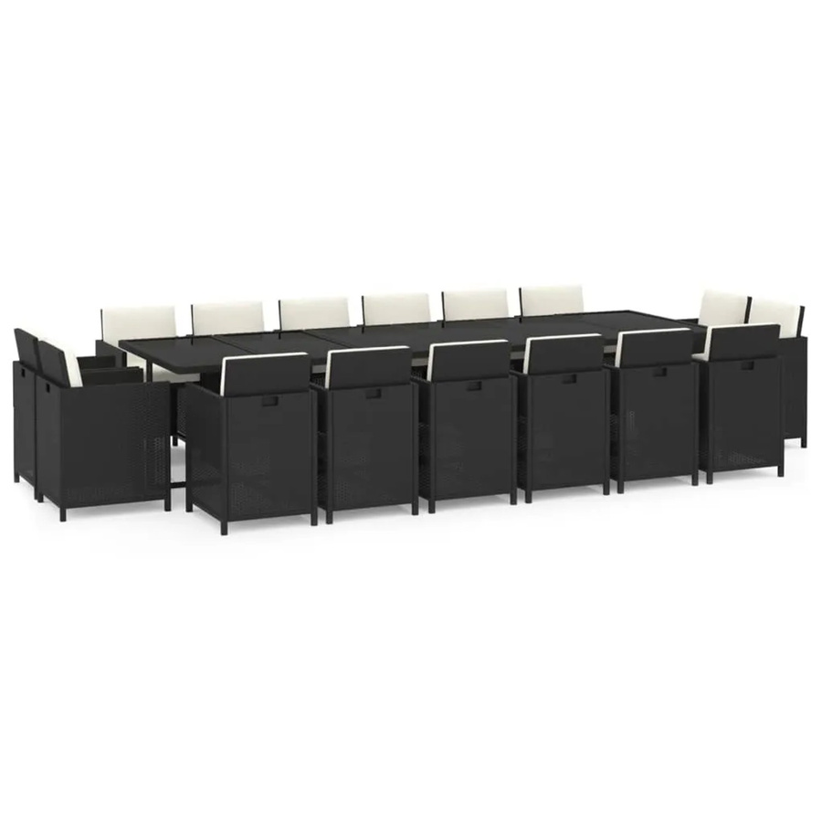 vidaXL 17-teilige Garten-Essgruppe aus Poly Rattan mit Kissen und Hartglas in Schwarz - Bild 2