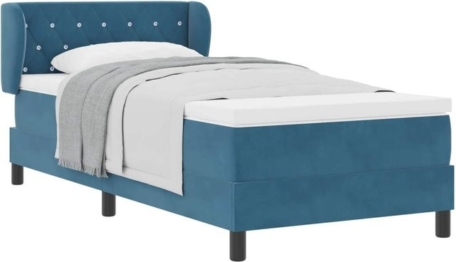 vidaXL Boxspringbett mit Matratze aus Samt in Dunkelblau, B/T: 100 x 200 cm - Bild 1
