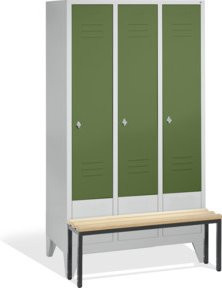 C+P Umkleidespind Classic mit Sitzbank, 3 Abteile, Front Resedagrün, Korpus Lichtgrau, H: 185 cm, B: 120 cm, T: 50 cm/81,5 cm - Bild 1
