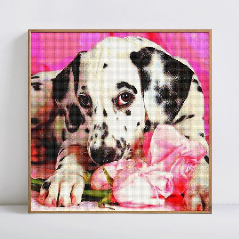 FIYO 5D DIY Diamond Painting Set Rund mit Hund Motiv, Mehrfarbig, Durchmesser: 30 cm - Bild 1