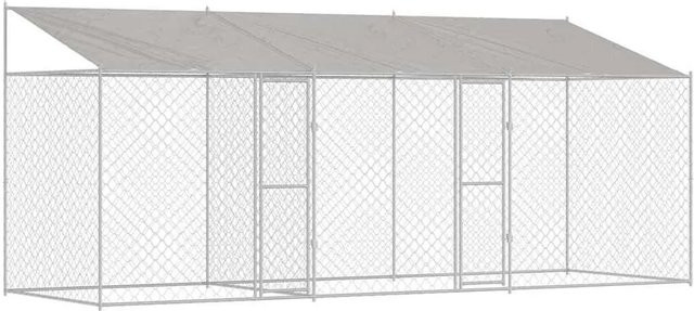 vidaXL Hundekäfig mit Dach in Silber aus Stahl und PE, wetterfest, B/T/H: 600 x 200 x 256 cm - Bild 1
