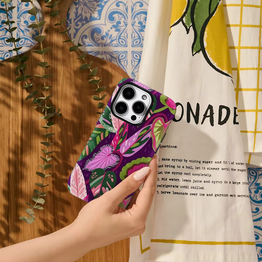 Handyhülle mit tropischem Laub-Design für iPhone 11 bis iPhone 17 Pro Max, mehrfarbig, doppellagige Rückseite - Bild 5