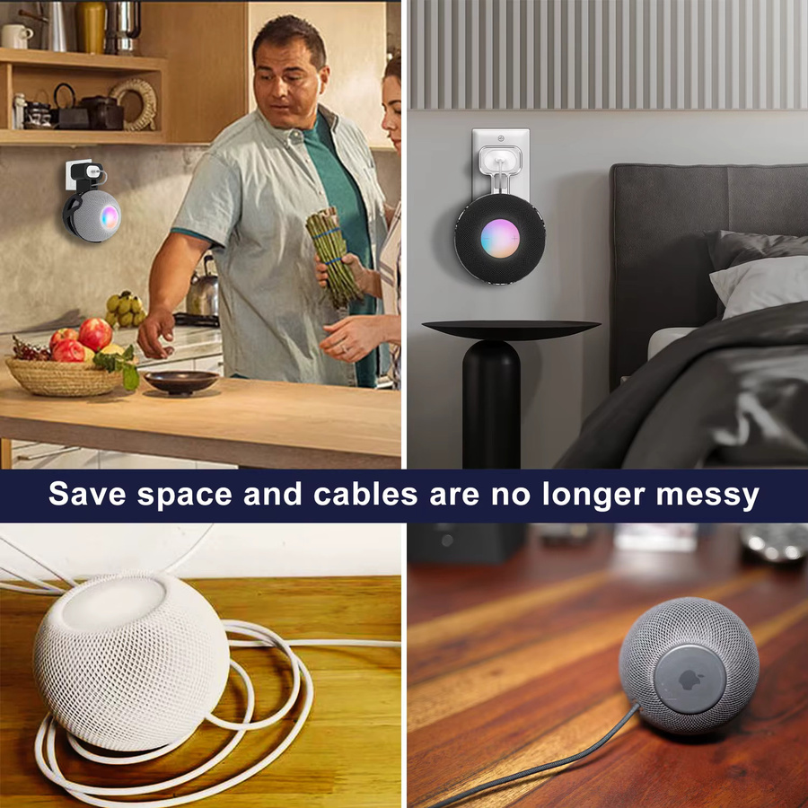 Apple HomePod Mini Wandhalterung mit Steckdosengriff und Kabelaufbewahrung aus ABS-Hartschale, Farbe: Weiß - Bild 3