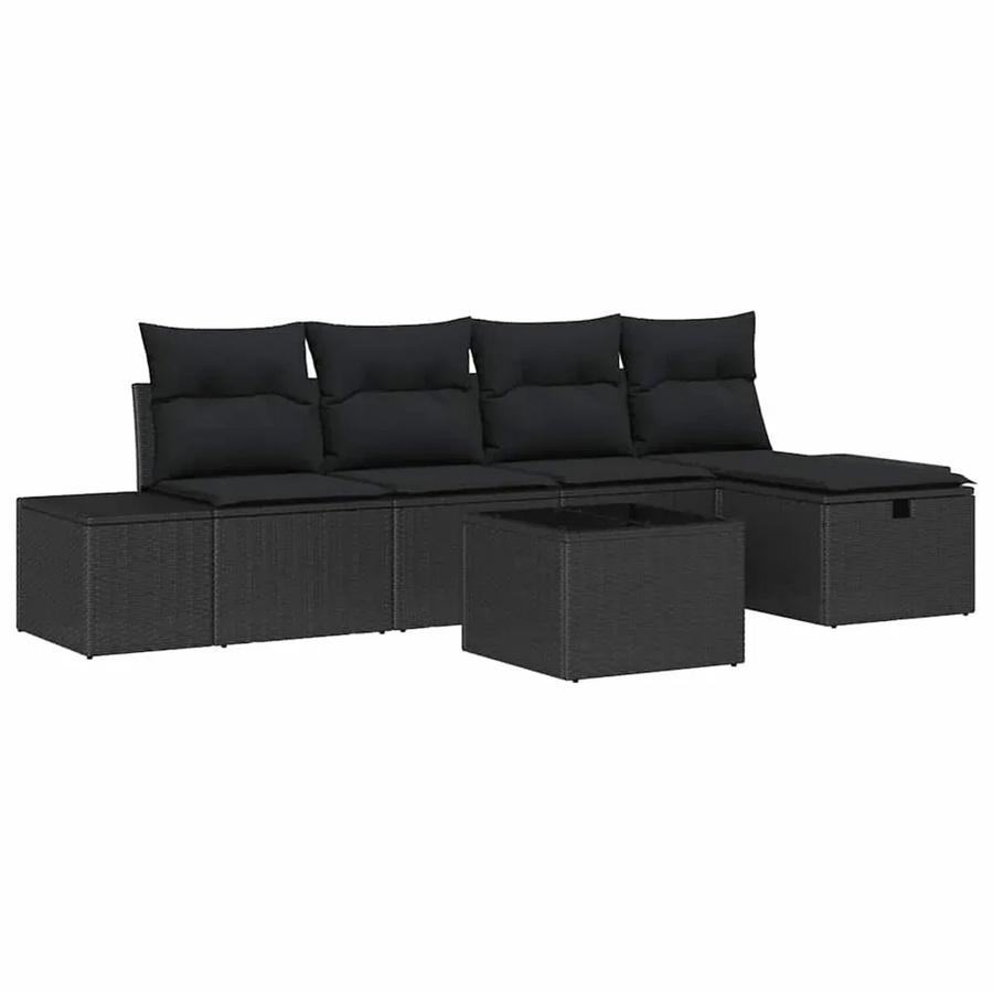 vidaXL Garten-Sofa-Set 6-teilig aus Poly Rattan und Stahl in Schwarz mit UV-beständigen Kissen und Stauraum - Bild 2