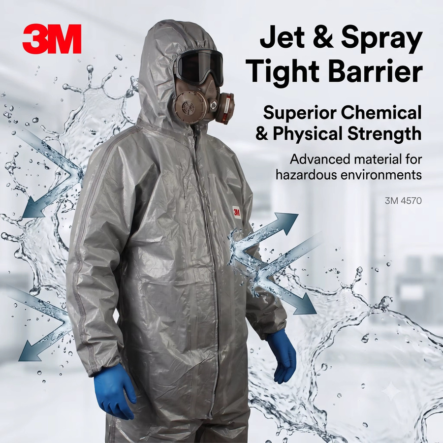 3M 4570 Schutzanzug Grau Chemikalienbeständiger HAZMAT-Anzug Typ 3/4/5/6 mit Kapuze - Bild 2