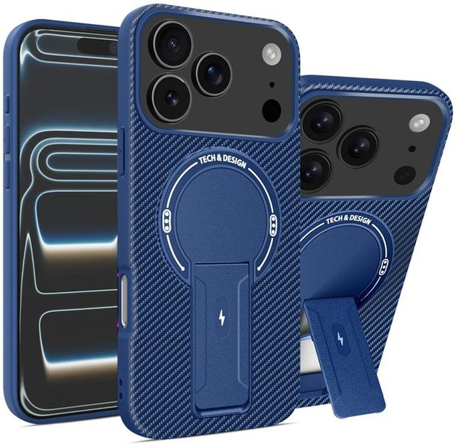 YULIN Kohlefaser Handyhülle für iPhone 11 bis iPhone 17 Pro Max Plus, weiche Schutzhülle in Blau, kompatibel mit kabellosem Laden - Bild 1