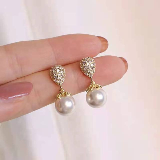 YIRAN Jewelry Ohrring, 925 Silber, Weiße Perle, Damen, 8-9mm - Bild 1