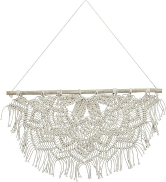 Relaxdays Makramee Wandbehang aus Baumwolle und Kiefernholz in Creme, handgeknüpft im Boho-Stil, B: 65 cm, H: 60,5 cm, T: 1,5 cm - Bild 1