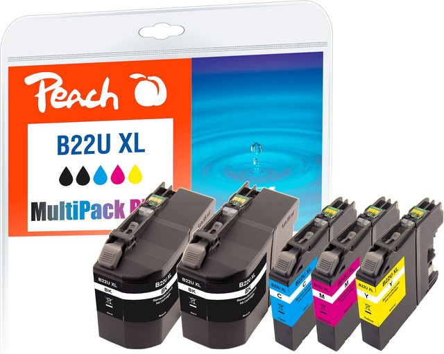 Peach B22 UXL 5er Set Druckerpatronen XL (2x Schwarz, Cyan, Magenta, Gelb) ersetzt Brother LC-22UXL für Brother DCPJ 785 DW und Brother MFCJ 985 DW (wiederaufbereitet) - Bild 1