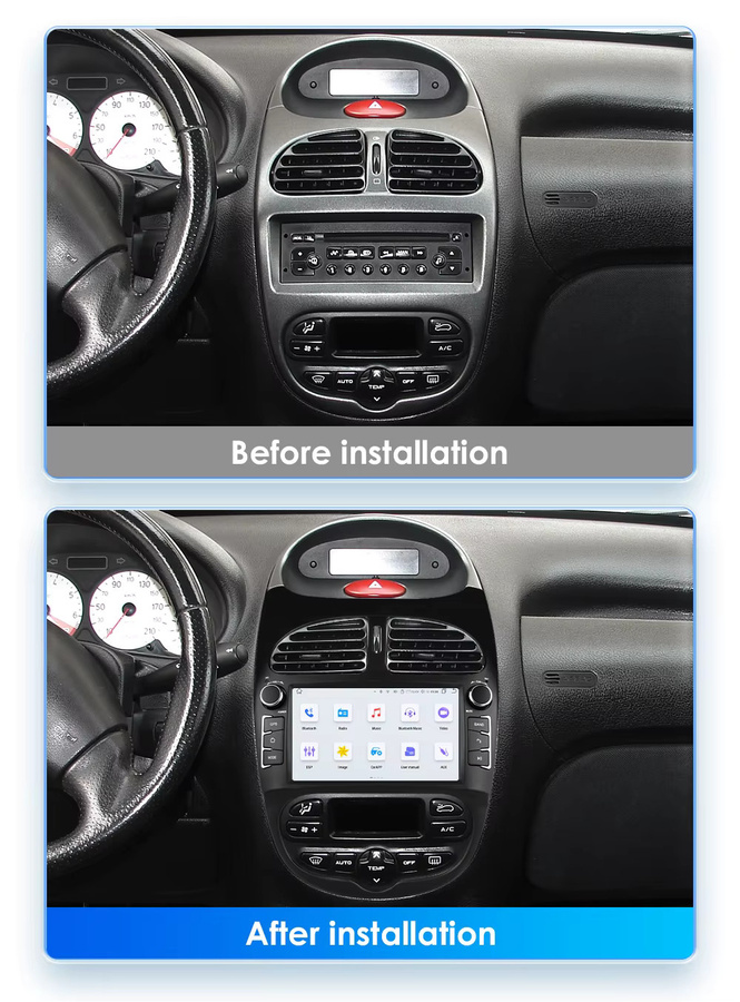 Hizpo 7-Zoll Android Autoradio für Peugeot 206 206CC 206SW (2000-2008) mit Carplay, GPS und KI-Intelligentes System, 2Din Multimedia Head Unit in Schwarz - Bild 2