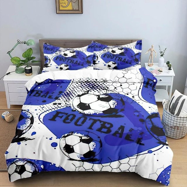 Fußball 3D Bettwäscheset von JMG Household Supplies in Blau mit Bettbezug und Kissenbezügen, B/H: 140 x 210 cm - Bild 1