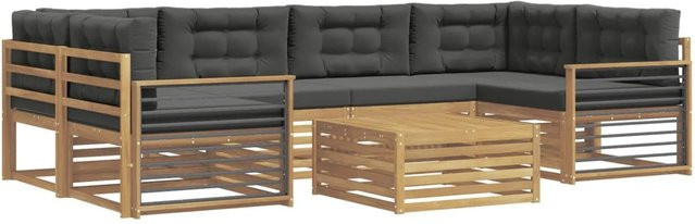 vidaXL Outdoor-Sofagarnitur 7-teilig in L-Form aus Akazienholz mit Polstern in Anthrazit und Weiß - Bild 1