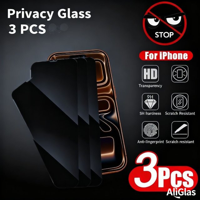 3er-Set Privatsphäre Displayschutzfolie aus gehärtetem Glas für Apple iPhone 11 12 13 14 15 16 17 Pro Max und weitere Modelle - Bild 1
