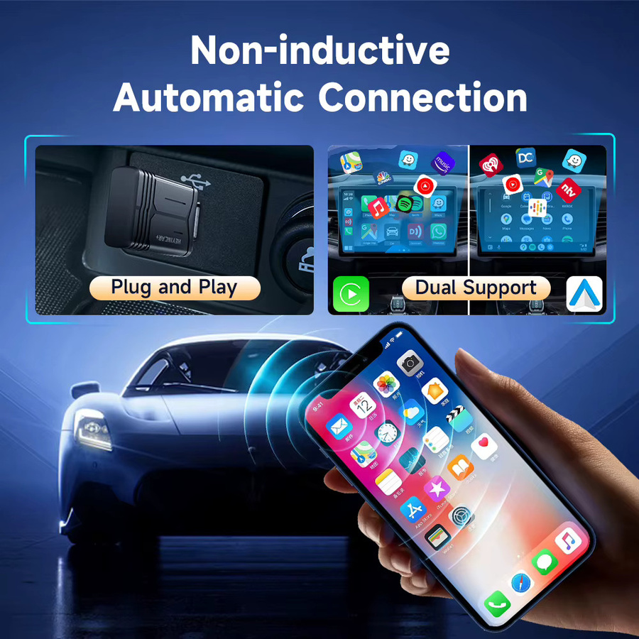 HEYINCAR Drahtloser Android Auto und CarPlay Adapter mit WiFi und Bluetooth in Schwarz - Bild 4