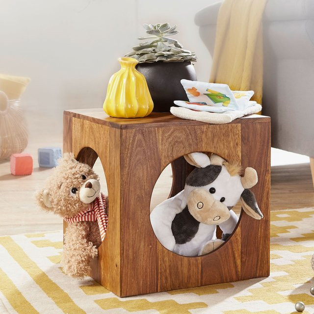 FineBuy Sheesham Beistelltisch Cube in Braun mit Stauraum, B/T/H: 35 x 35 x 35 cm - Bild 1
