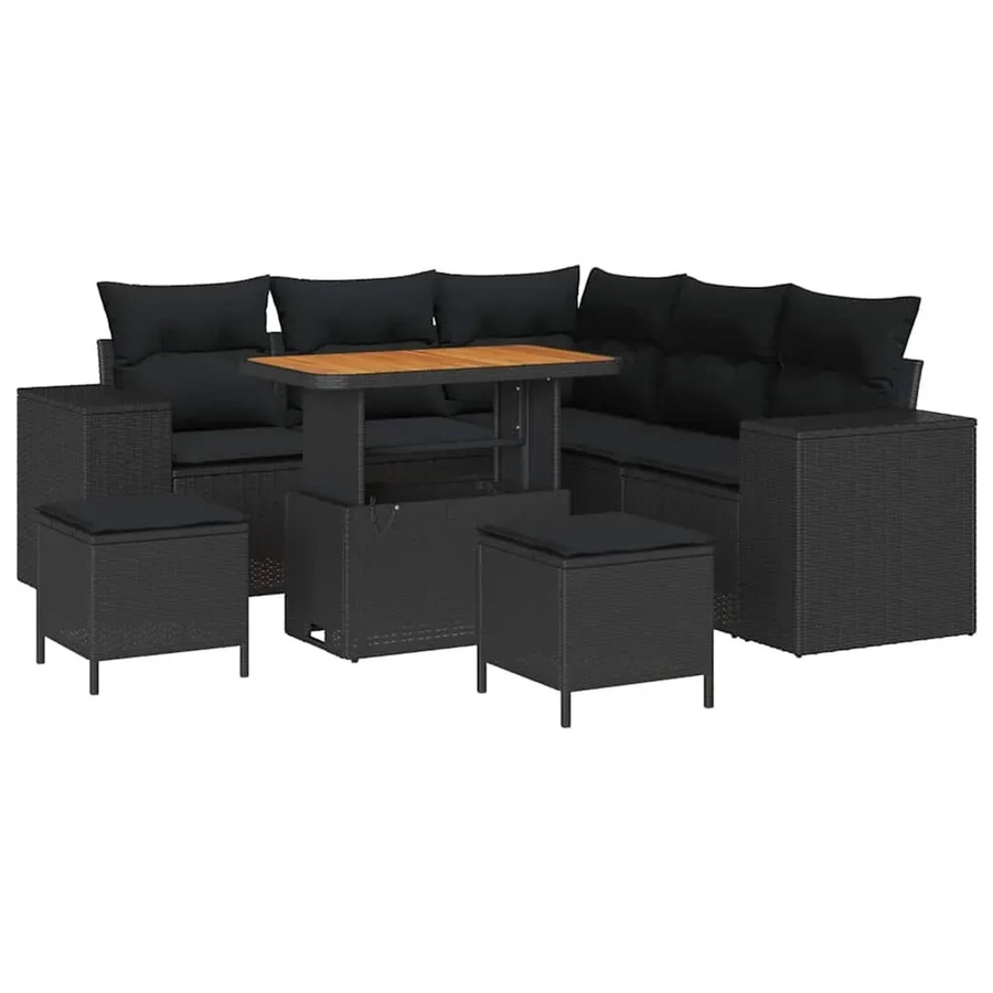 vidaXL Garten-Sofa-Set 8-teilig aus Polyrattan in Schwarz mit Polsterung und Couchtisch - Bild 2
