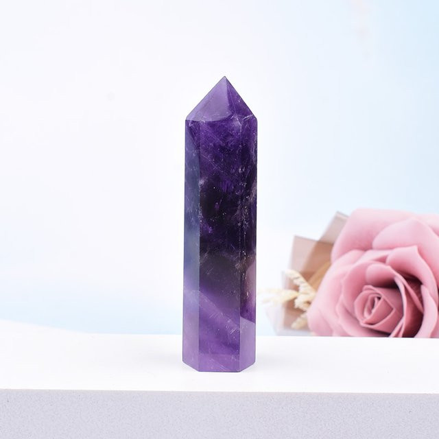 RYCRYSTAL Amethyst Obelisk aus natürlichem Quarz, polierter sechseckiger Kristallturm in Lila zur Dekoration - Bild 1