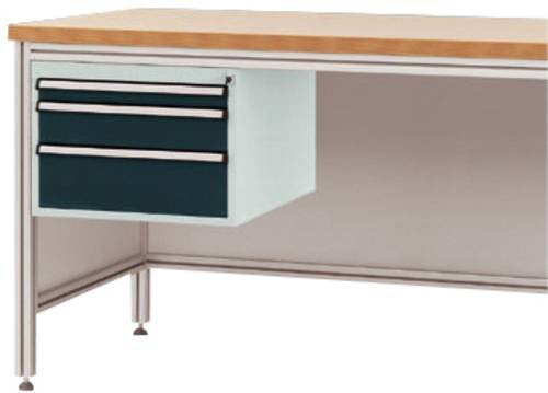 Manuflex Gehäuse-Unterbau ZB4675.7016 für ALU-Arbeitstische in Anthrazit und Grau mit 3 Schubfächern, Nutzhöhe: 300 mm, für Tischtiefe: 600 mm - Bild 1