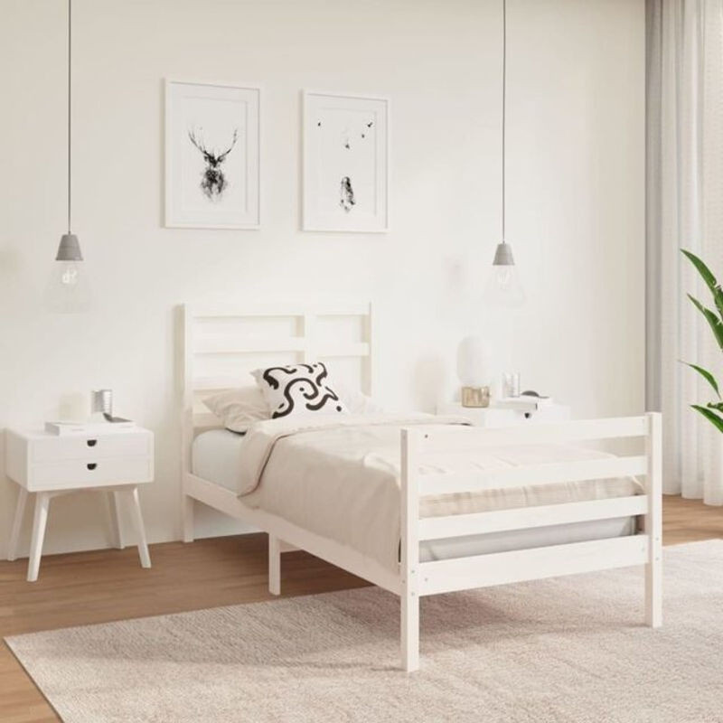 Massivholzbett aus Kiefer von Vidaxl in Weiß, Modernes Skandinavisches Design, B/T: 90 x 190 cm - Bild 1