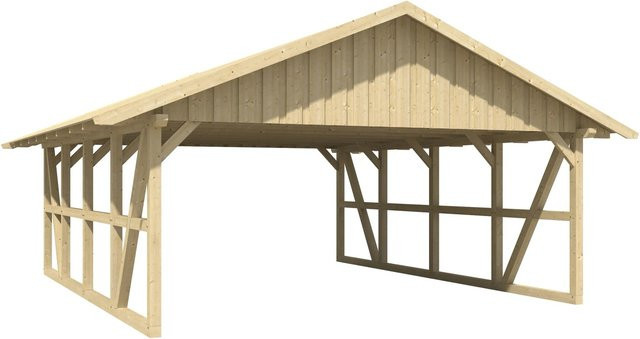 Skan Holz Carport Schwarzwald aus Fichtenholz mit Dachschalung in Natur, B/T: 684 x 772 cm - Bild 1