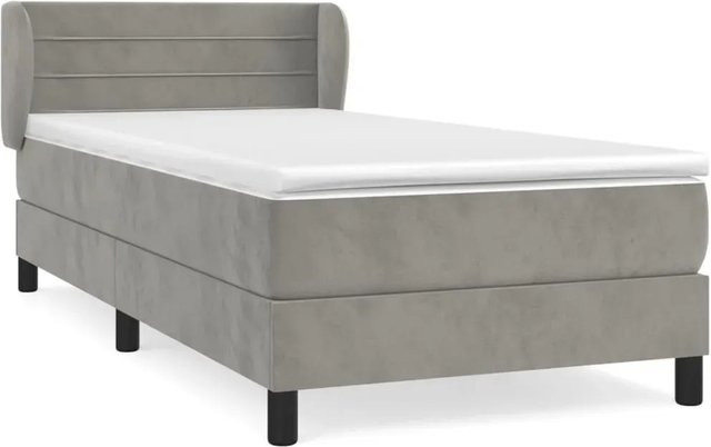 vidaXL Boxspringbett mit Matratze in Hellgrau, Hybridbett aus Samt und Massivholz, B/T: 90 x 200 cm - Bild 1