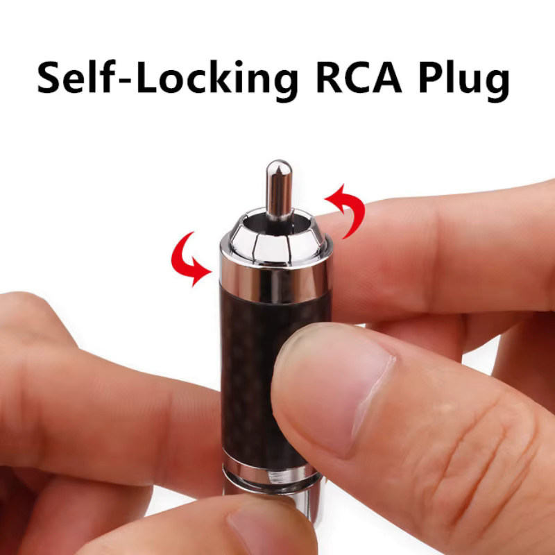 DIYLIVE FuruTECH CF-102(R) RCA-Lotus-Audiokabelanschlüsse, 4-teiliges Set, Kohlefaser-Rhodium-beschichtet, schwarz, lötfreier selbstsichernder Stecker - Bild 4