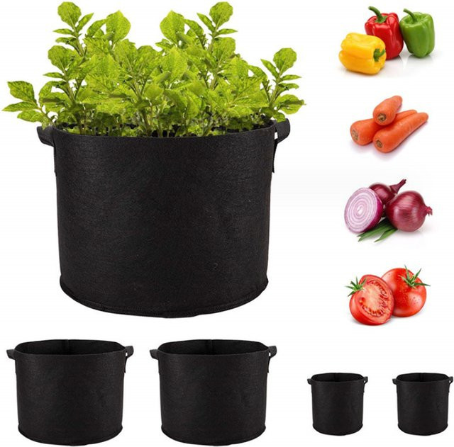 Schwarzer Pflanzsack aus Filz für Gemüse und Blumen im Garten oder zu Hause - Bild 1