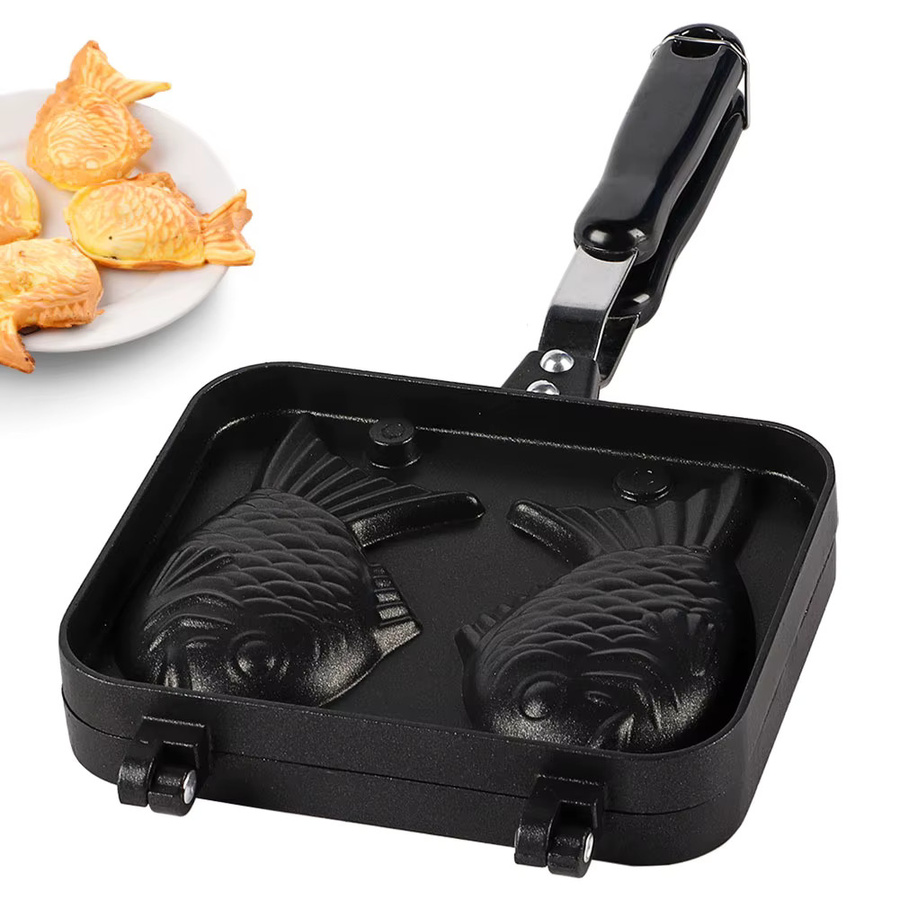 TOPINCN Antihaft Waffelform aus Edelstahl in Schwarz für Fisch- und Herzwaffeln - Bild 3