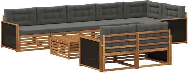 vidaXL Outdoor-Sofagarnitur aus Akazienholz mit 9 Kissen in Anthrazit und Grau - Bild 1
