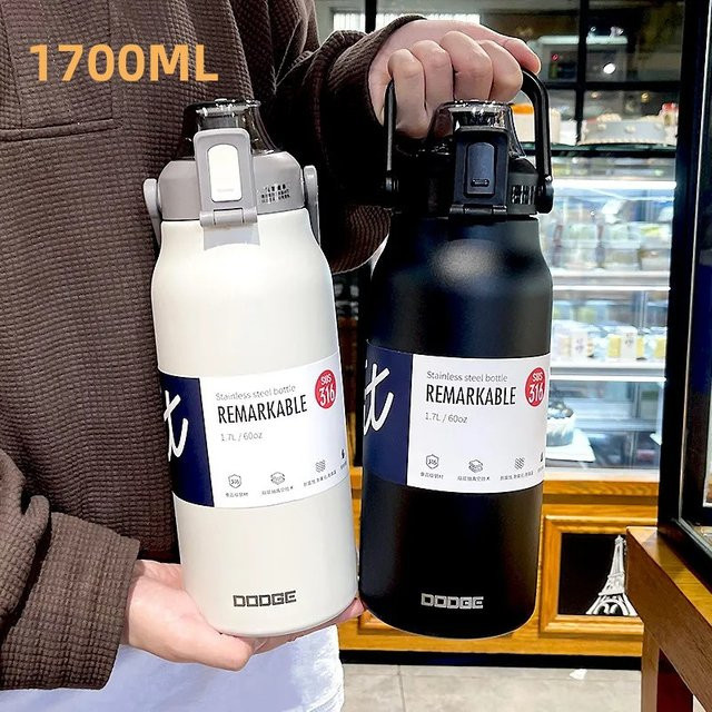 DODGE Tumbler-Thermoflasche aus Edelstahl mit Strohhalm in Weiß - Bild 1