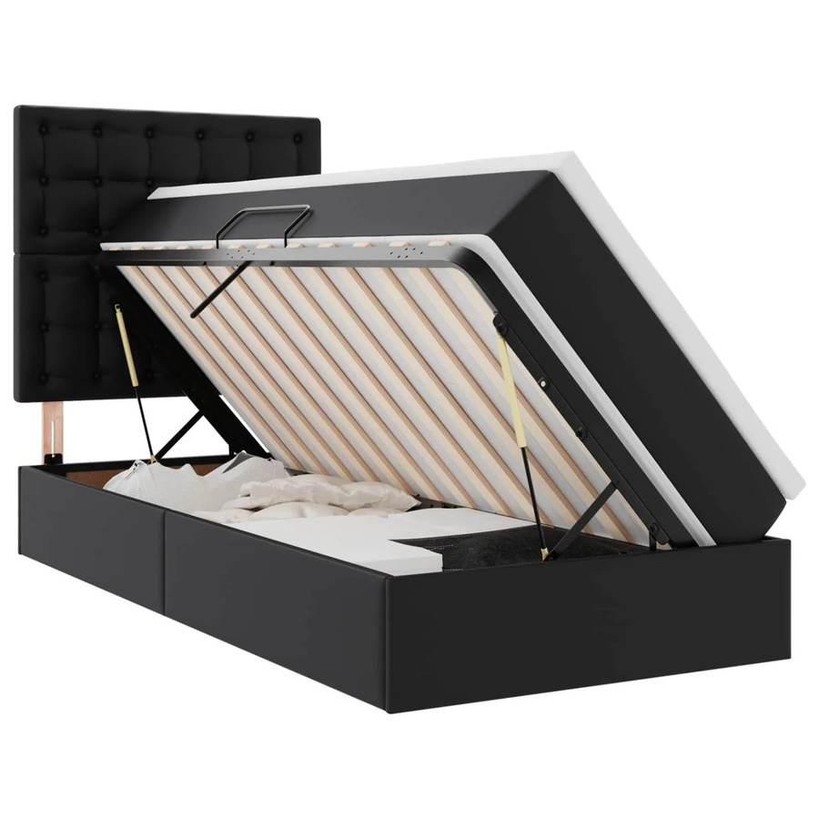 vidaXL Bett mit Stauraum und LED in Schwarz aus Kunstleder mit USB-Ladeport, B/T/H: 90 x 190 x 128 cm - Bild 2