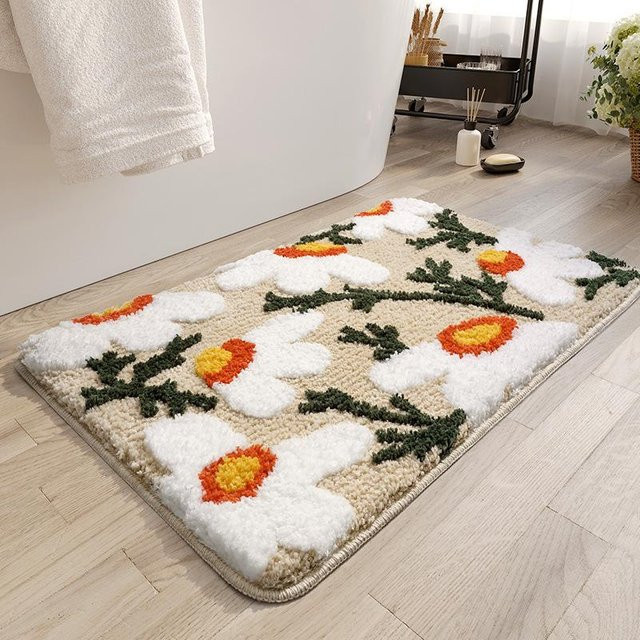 Yiran Furniture Badezimmerbodenmatte mit Pflanzen- und Blumenmuster, Schmutzabweisende Fußmatte aus Polyester, B/T: 80 x 50 cm, Mehrfarbig - Bild 1