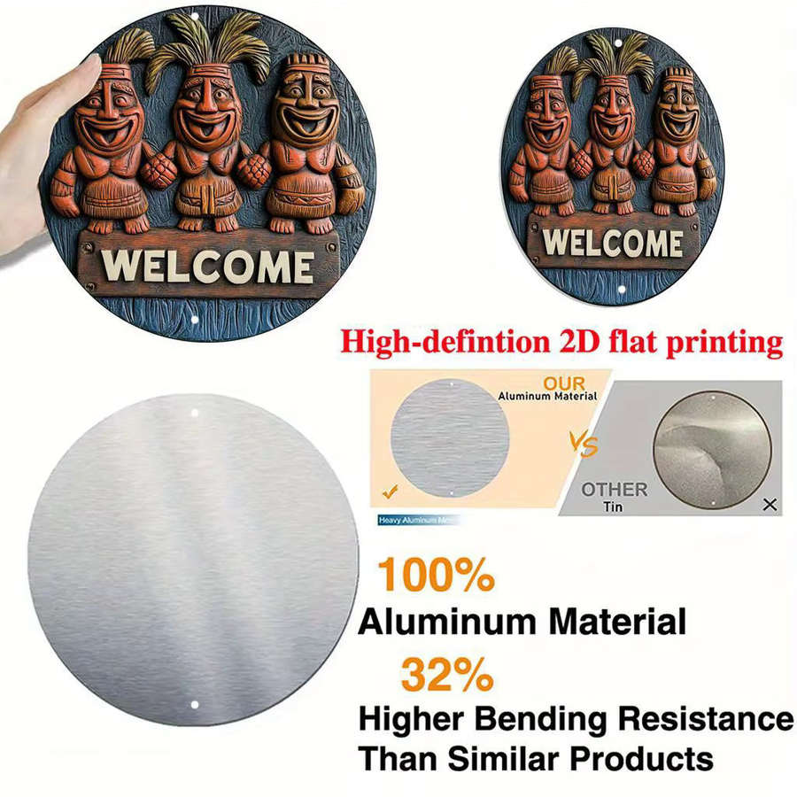 Rundes Aluminiumschild Potdemiel mit Willkommensthema in Vintage-Optik, Durchmesser: 20 cm, Mehrfarbig - Bild 3