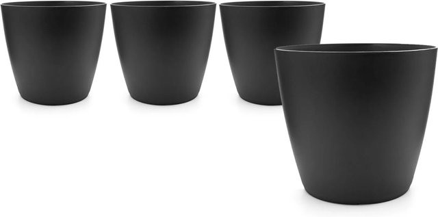 BigDean 4er Set Blumentopf Übertopf aus Kunststoff in Graphit, Modernes Design, Durchmesser: 24 cm - Bild 1